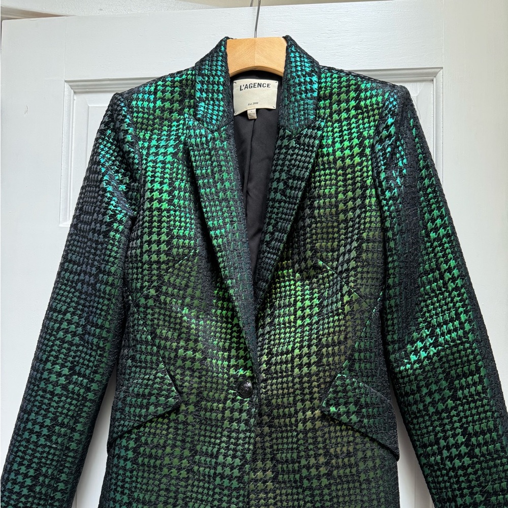 L'AGENCE Black and Green Metallic Blazer Never Worn